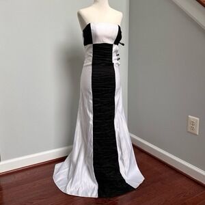Gunne Sax Sexy Y2K Vintage Strapless Checkered Black White Gown Dress Corset